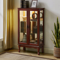 Lighted Curio Diapaly Cabinet With Adjustable Shelves And Mirrored Back Panel, Tempered Glass Doors ( 3 Tier)