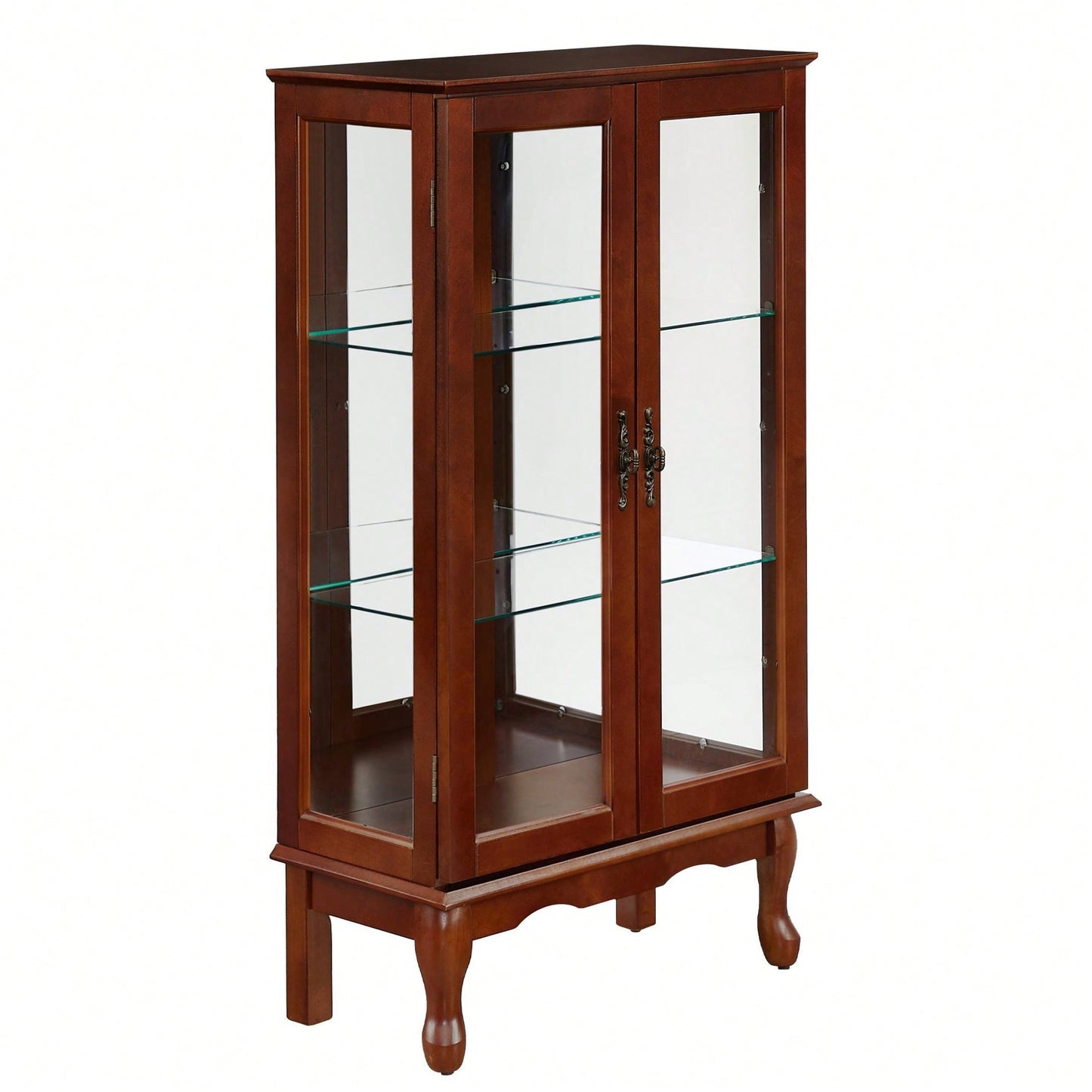 Lighted Curio Diapaly Cabinet With Adjustable Shelves And Mirrored Back Panel, Tempered Glass Doors ( 3 Tier)