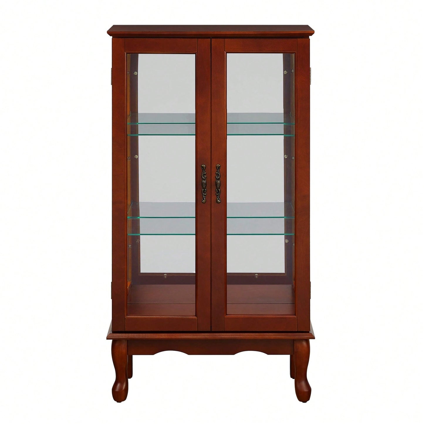 Lighted Curio Diapaly Cabinet With Adjustable Shelves And Mirrored Back Panel, Tempered Glass Doors ( 3 Tier)