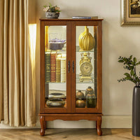 Lighted Curio Diapaly Cabinet With Adjustable Shelves And Mirrored Back Panel, Tempered Glass Doors ( 3 Tier)