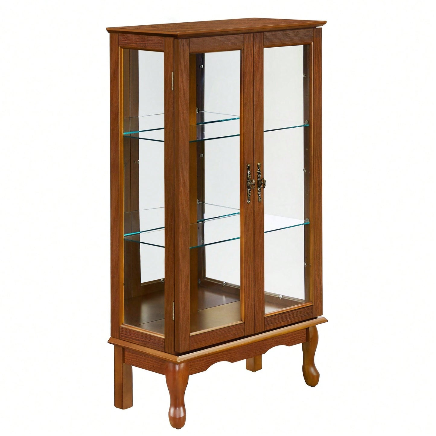 Lighted Curio Diapaly Cabinet With Adjustable Shelves And Mirrored Back Panel, Tempered Glass Doors ( 3 Tier)