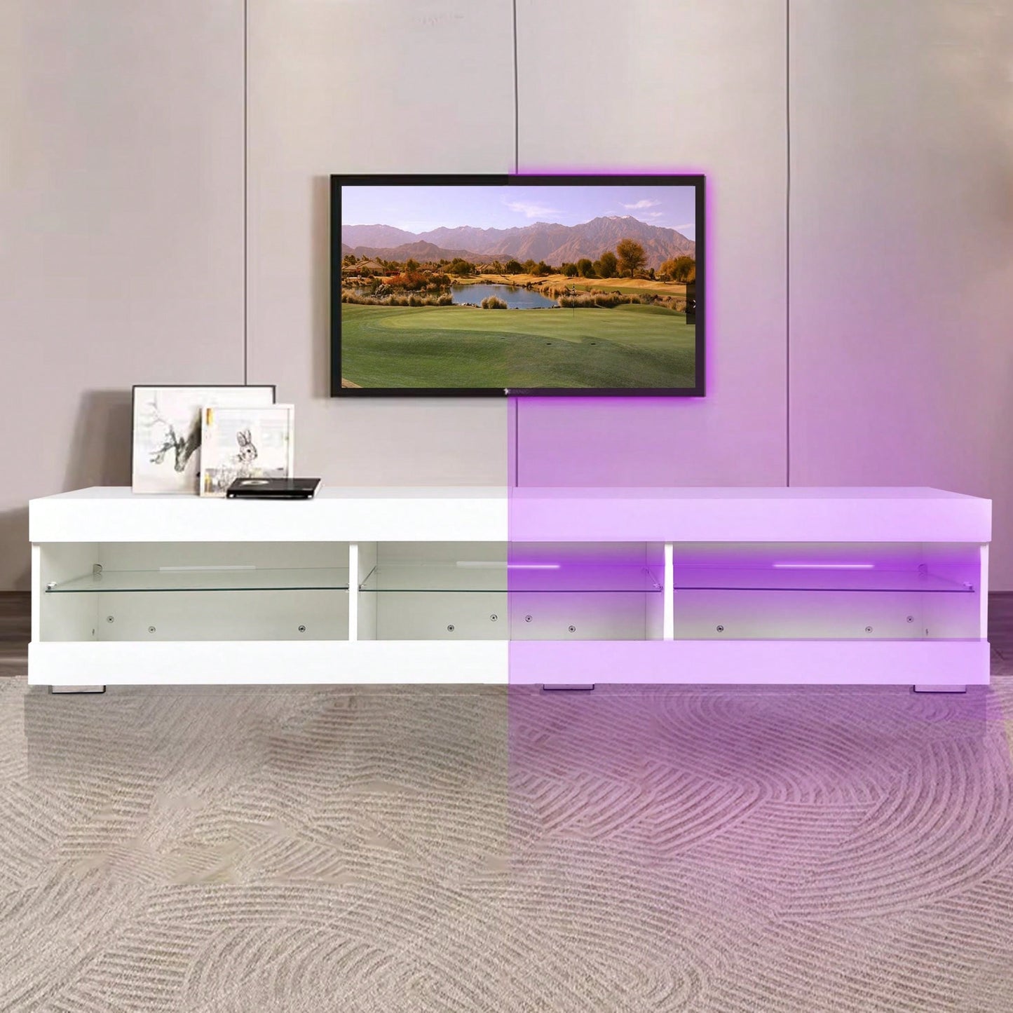 Modern LED TV Stand Entertainment Center With Storage And Glass Shelves High Glossy TV Cabinet Table For Living Room Bedroom