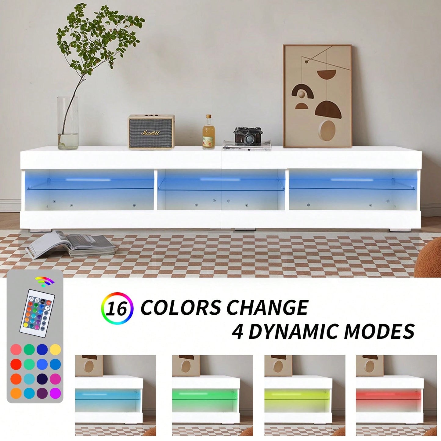 Modern LED TV Stand Entertainment Center With Storage And Glass Shelves High Glossy TV Cabinet Table For Living Room Bedroom