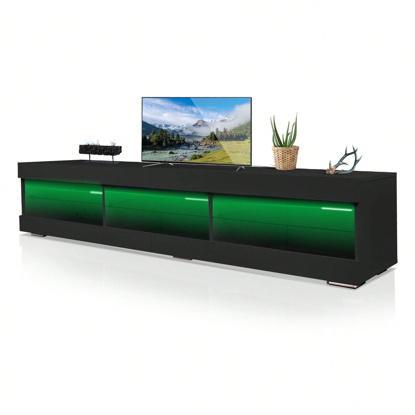 Modern LED TV Stand Entertainment Center With Storage And Glass Shelves High Glossy TV Cabinet Table For Living Room Bedroom