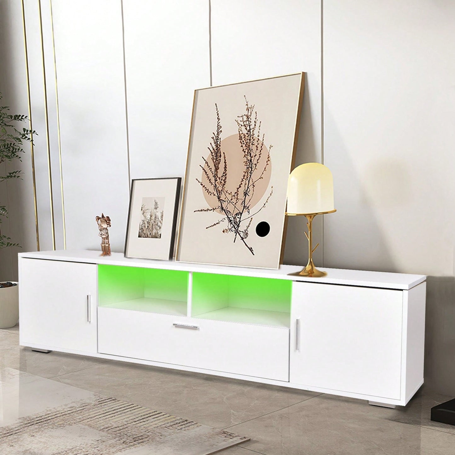 Modern TV Stand With LED Lights Entertainment Center TV Cabinet With Storage For Up To 75 Inch For Gaming Living Room Bedroom