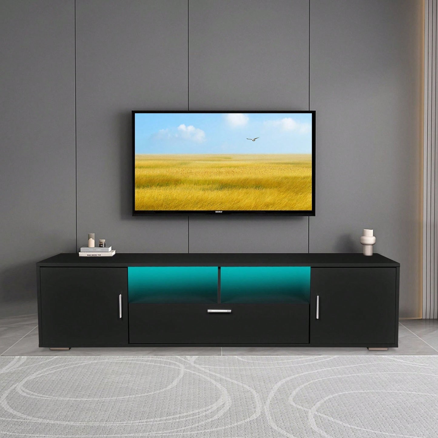 Modern TV Stand With LED Lights Entertainment Center TV Cabinet With Storage For Up To 75 Inch For Gaming Living Room Bedroom