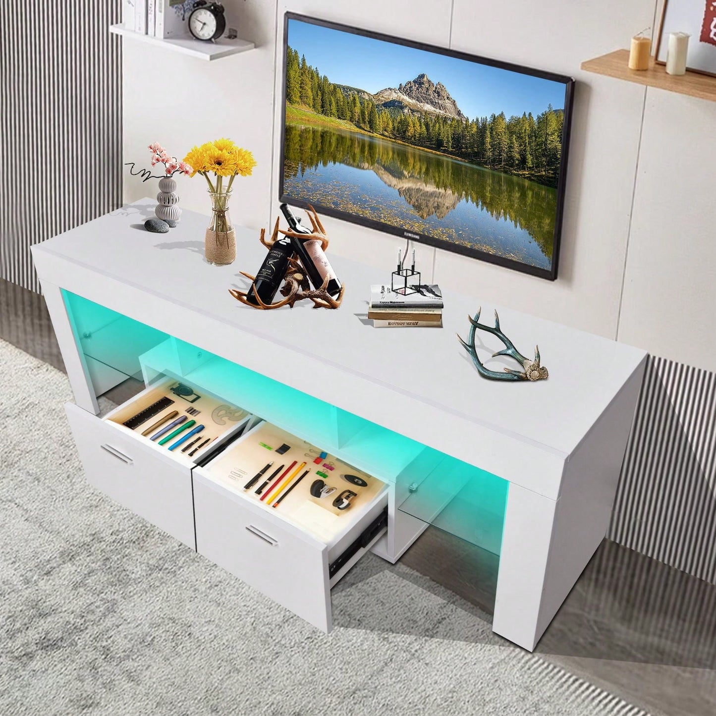 Modern TV Stand With Storage Entertainment Center With Drawer TV Cabinet For Up To 75 Inch For Gaming Living Room Bedroom