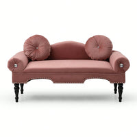 Velvet Upholstered Loveseat Sofa with Nail Head Trim and Wood Legs 2 Seater Couch for Living Room Bedroom with 2 Pillows