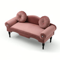 Velvet Upholstered Loveseat Sofa with Nail Head Trim and Wood Legs 2 Seater Couch for Living Room Bedroom with 2 Pillows