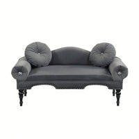 Velvet Upholstered Loveseat Sofa with Nail Head Trim and Wood Legs 2 Seater Couch for Living Room Bedroom with 2 Pillows