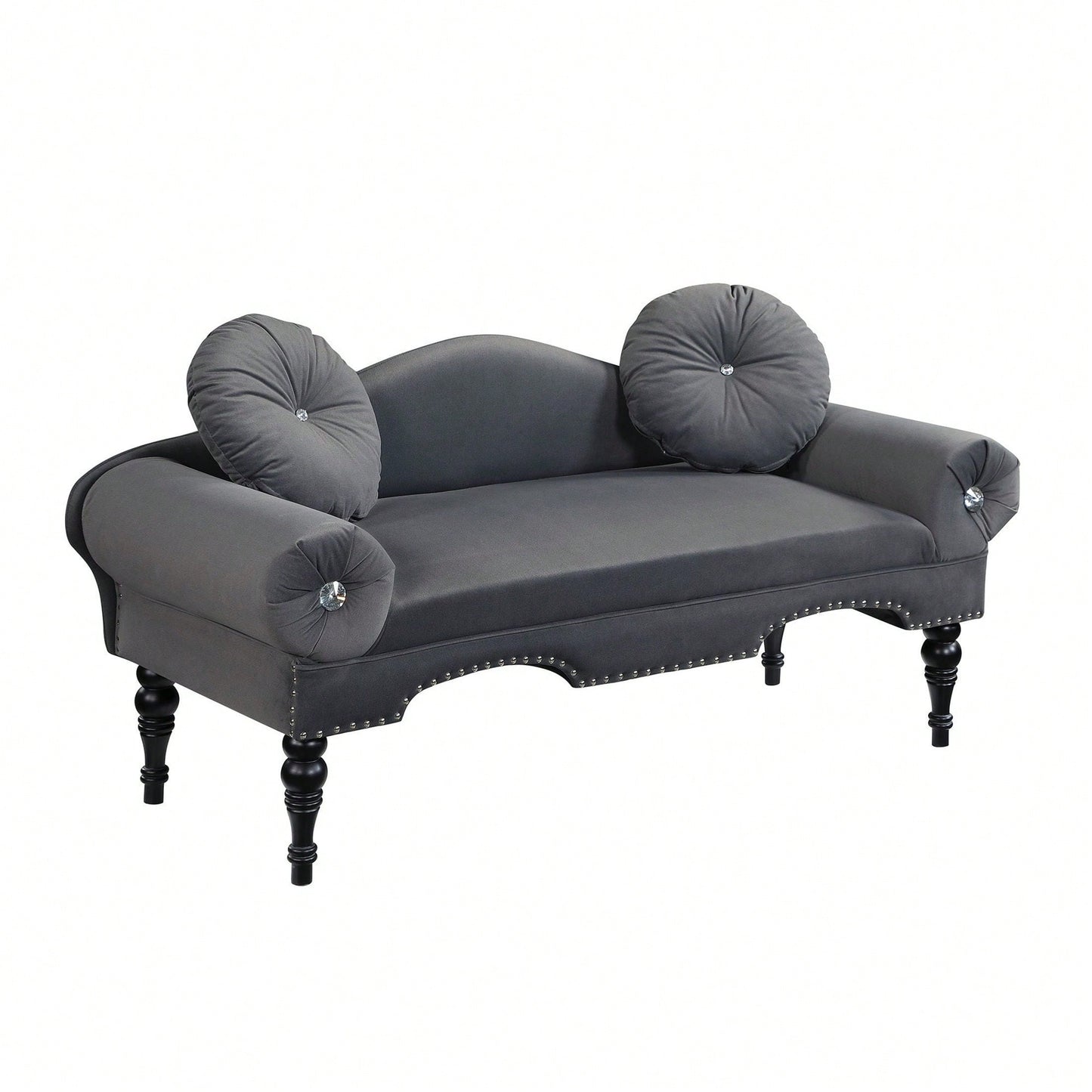 Velvet Upholstered Loveseat Sofa with Nail Head Trim and Wood Legs 2 Seater Couch for Living Room Bedroom with 2 Pillows