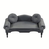 Velvet Upholstered Loveseat Sofa with Nail Head Trim and Wood Legs 2 Seater Couch for Living Room Bedroom with 2 Pillows