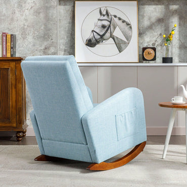 High Back Rocking Chair Nursery Chair .Comfortable Rocker Fabric Padded Seat .Modern High Back Armchair