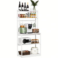 Bamboo 5 Tier Microwave Stand with Hooks Heavy Duty Kitchen Storage Rack for Living Room Hallway Balcony