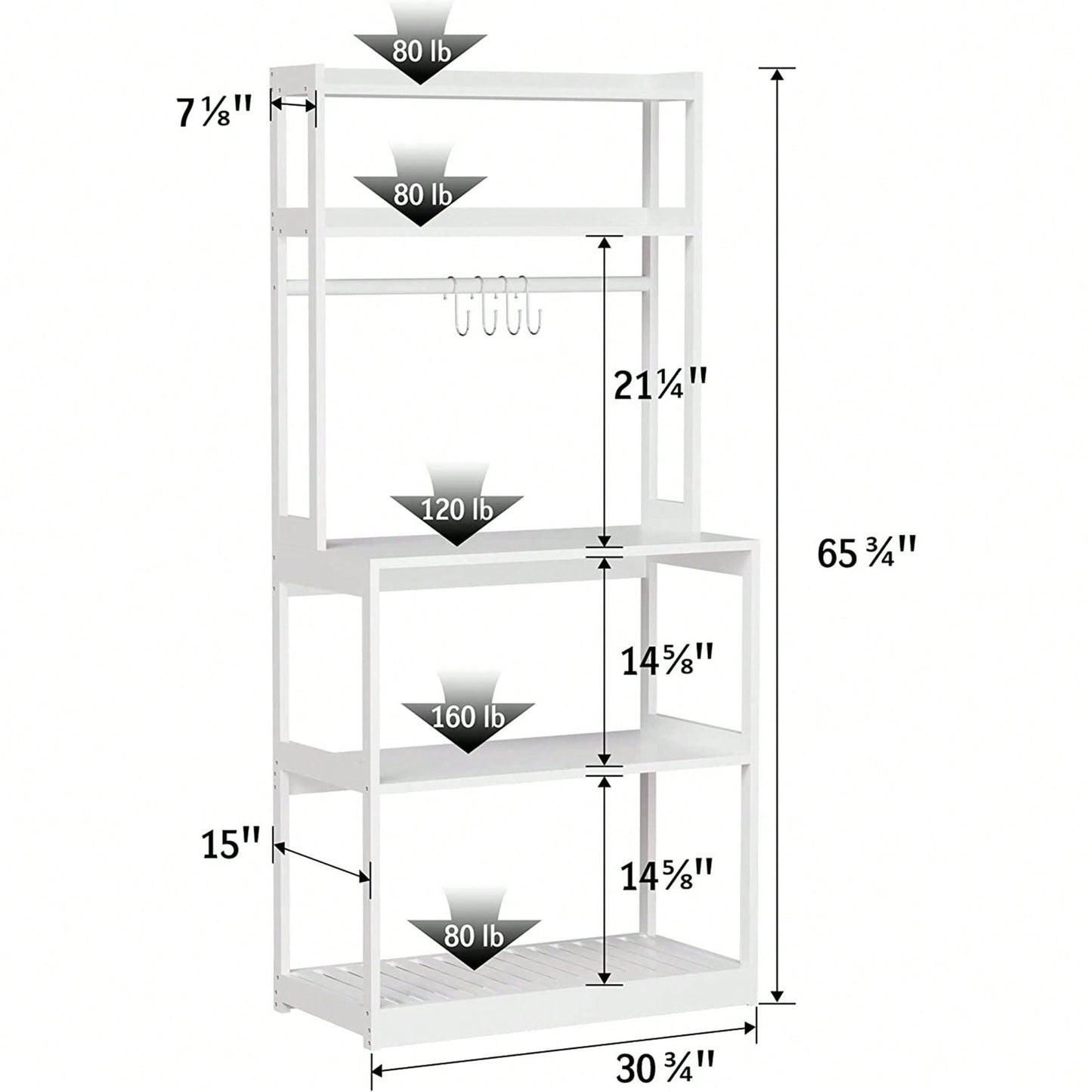 Bamboo 5 Tier Microwave Stand with Hooks Heavy Duty Kitchen Storage Rack for Living Room Hallway Balcony