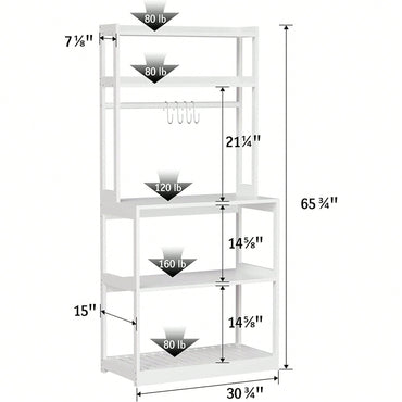 Bamboo 5 Tier Microwave Stand with Hooks Heavy Duty Kitchen Storage Rack for Living Room Hallway Balcony