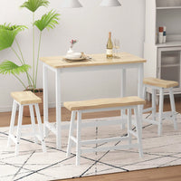 Stylish Rubber Wood Bar Dining Table Set for 4 with Natural Color and White Finish Ideal for Small Spaces