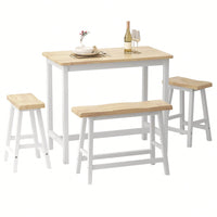 Stylish Rubber Wood Bar Dining Table Set for 4 with Natural Color and White Finish Ideal for Small Spaces