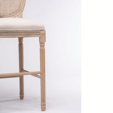 French Country Wooden Barstools Rattan Back With Upholstered Seating , Set Of 2