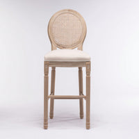 French Country Wooden Barstools Rattan Back With Upholstered Seating , Set Of 2