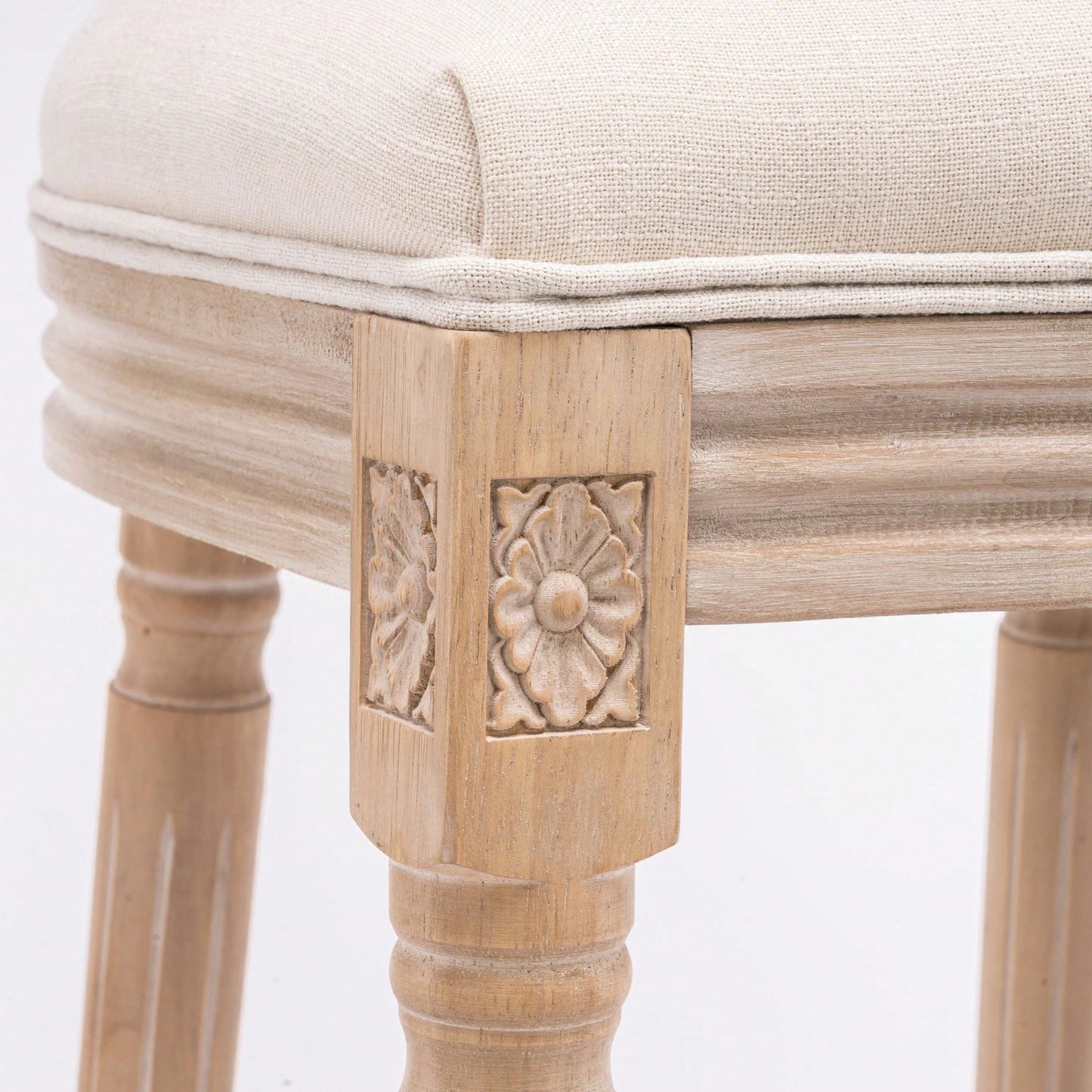 French Country Wooden Barstools With Upholstered Seating,Set Of 2