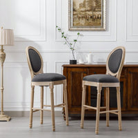 French Country Wooden Barstools With Upholstered Seating,Set Of 2