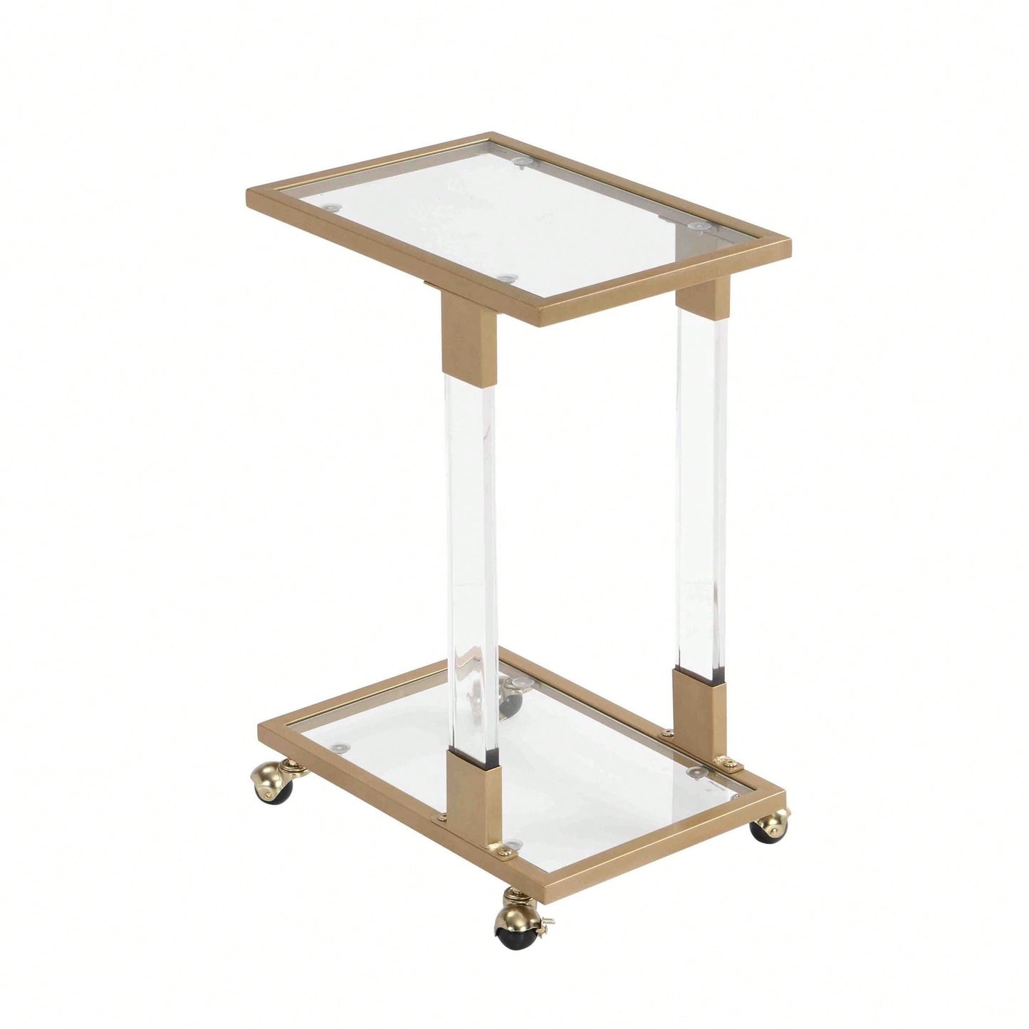 Golden Side Table, Acrylic Sofa Table, Glass Top C Shape Square Table With Metal Base For Living Room, Bedroom, Balcony Home And Office