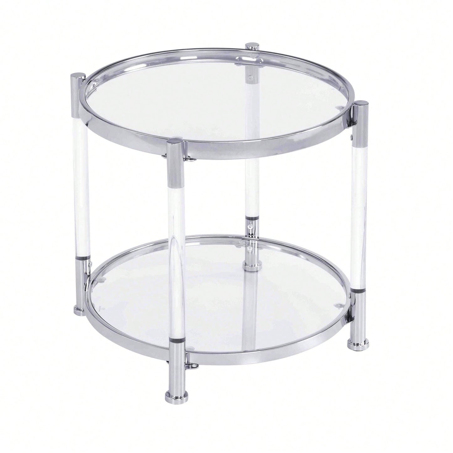 Contemporary Acrylic End Table, Side Table With Tempered Glass Top, Chrome/Silver End Table For Living Room&Bedroom