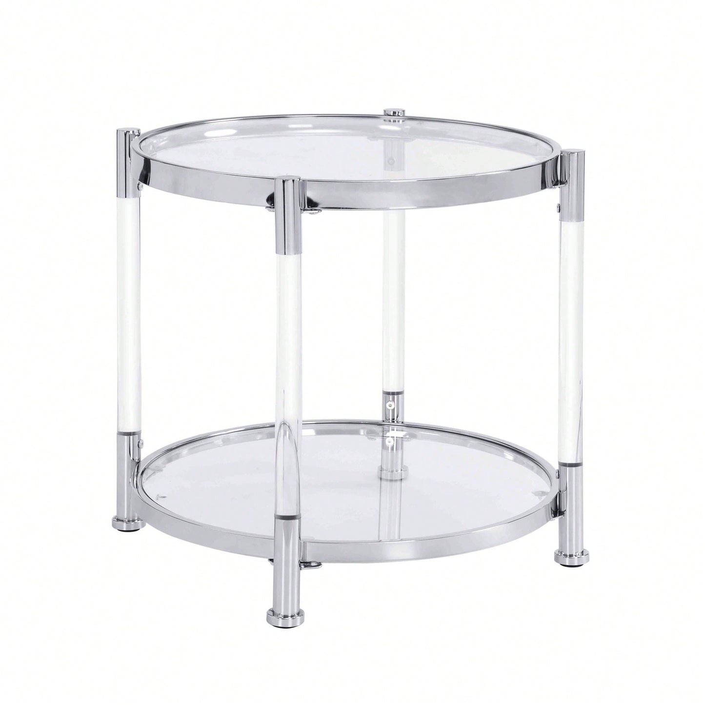 Contemporary Acrylic End Table, Side Table With Tempered Glass Top, Chrome/Silver End Table For Living Room&Bedroom