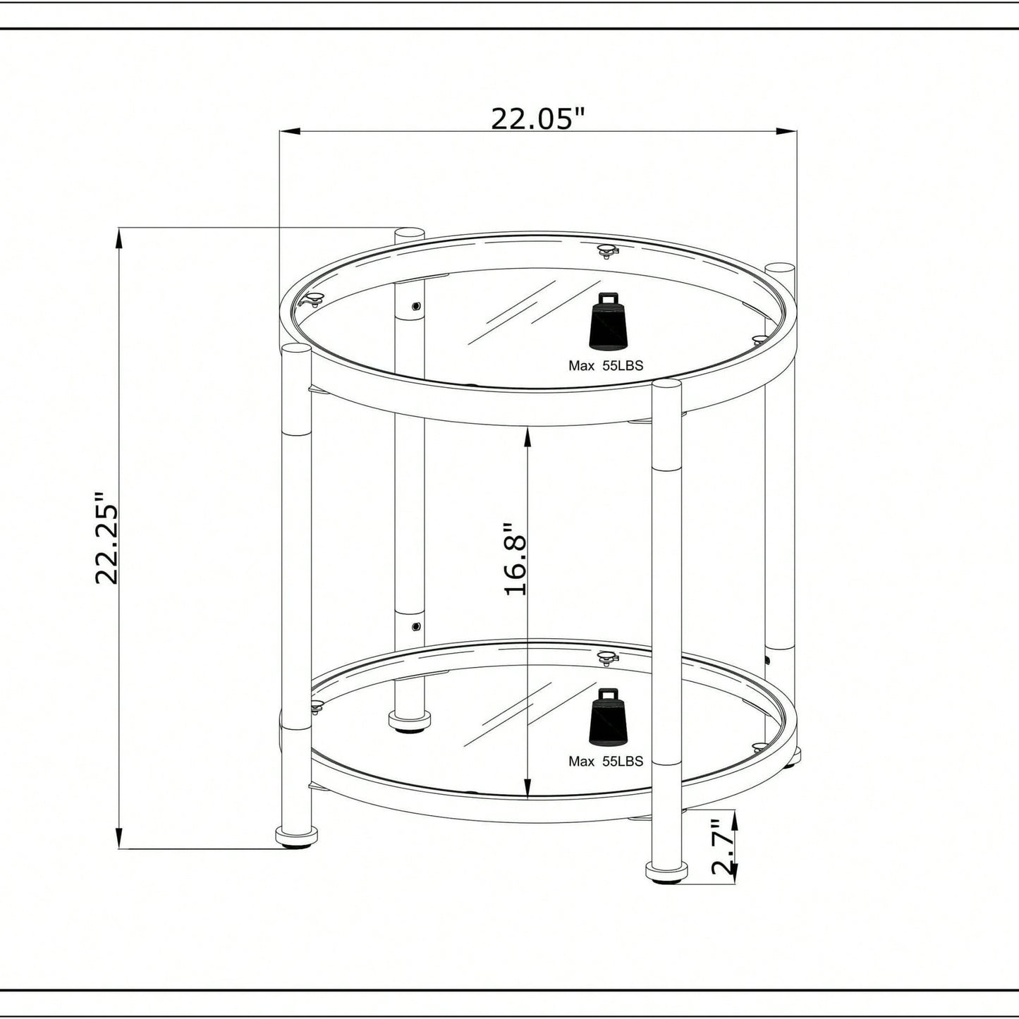 Contemporary Acrylic End Table, Side Table With Tempered Glass Top, Chrome/Silver End Table For Living Room&Bedroom