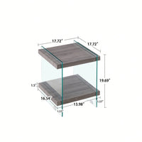 17.72" Sleek And Sturdy Tempered Glass Leg Side Table With Dual MDF Shelves, Modern Nightstand End Table For Living Roon, Bedroom