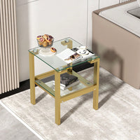 Clear Glass Side & End Table With Gold Legs; Tempered Glass Night Stand Corner Table