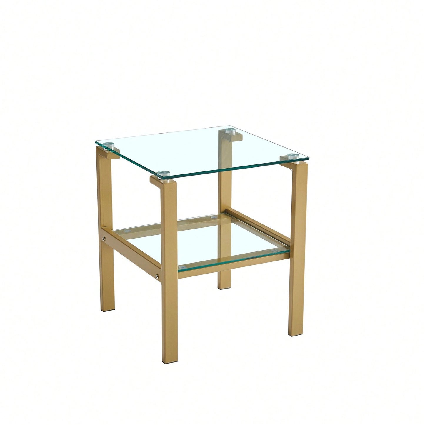 Clear Glass Side & End Table With Gold Legs; Tempered Glass Night Stand Corner Table