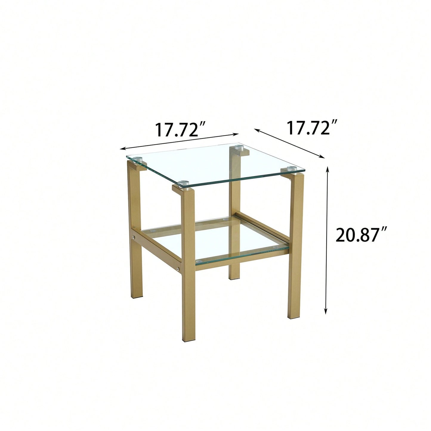 Clear Glass Side & End Table With Gold Legs; Tempered Glass Night Stand Corner Table