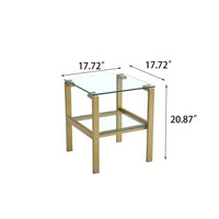 Clear Glass Side & End Table With Gold Legs; Tempered Glass Night Stand Corner Table