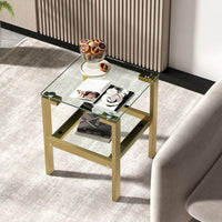 Clear Glass Side & End Table With Gold Legs; Tempered Glass Night Stand Corner Table