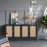 Modern Rattan Sideboard Cabinet with Adjustable Shelves and 4 Doors for Living Room Storage