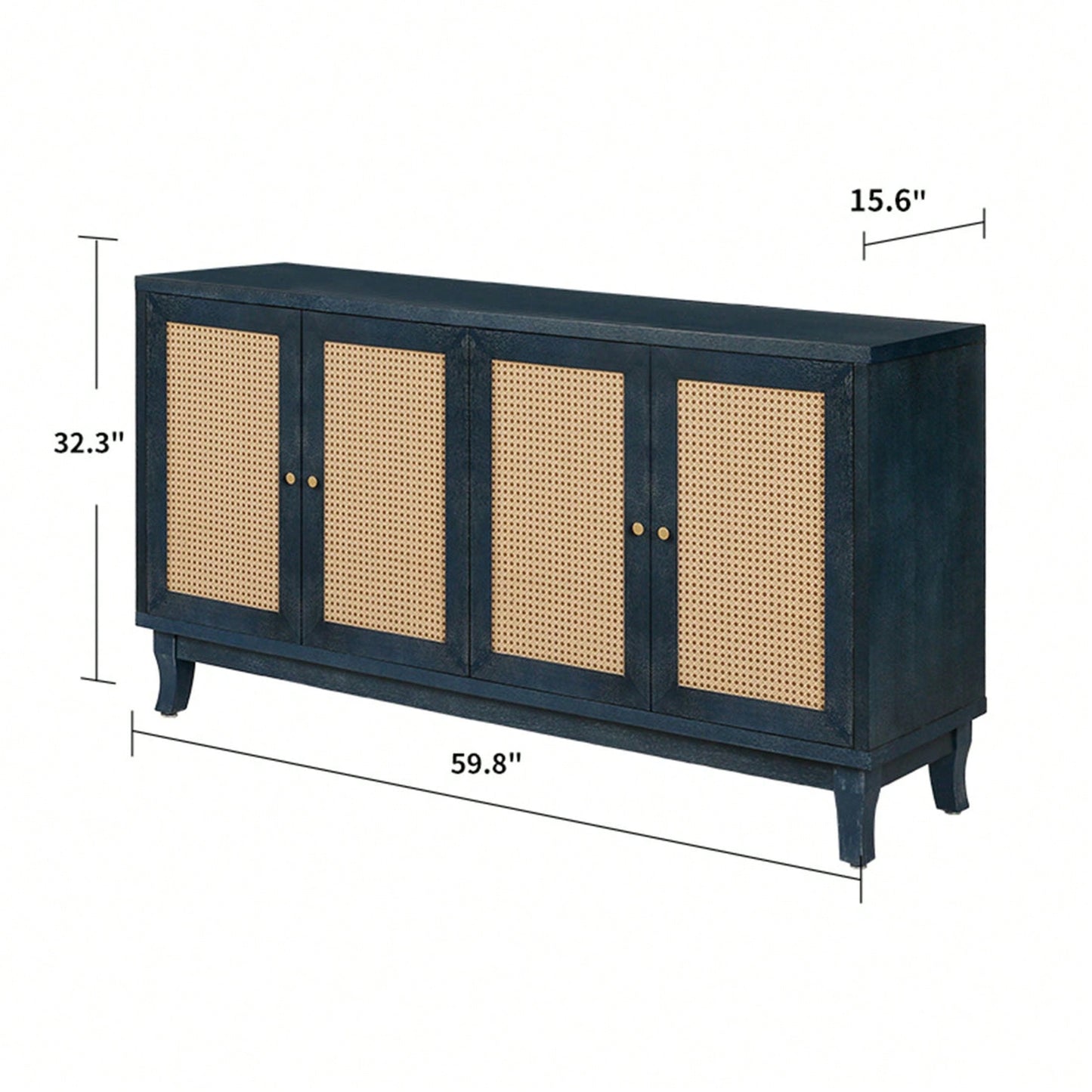 Modern Rattan Sideboard Cabinet with Adjustable Shelves and 4 Doors for Living Room Storage