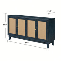 Modern Rattan Sideboard Cabinet with Adjustable Shelves and 4 Doors for Living Room Storage