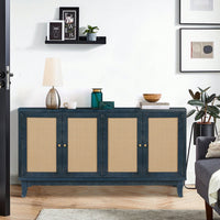 Modern Rattan Sideboard Cabinet with Adjustable Shelves and 4 Doors for Living Room Storage