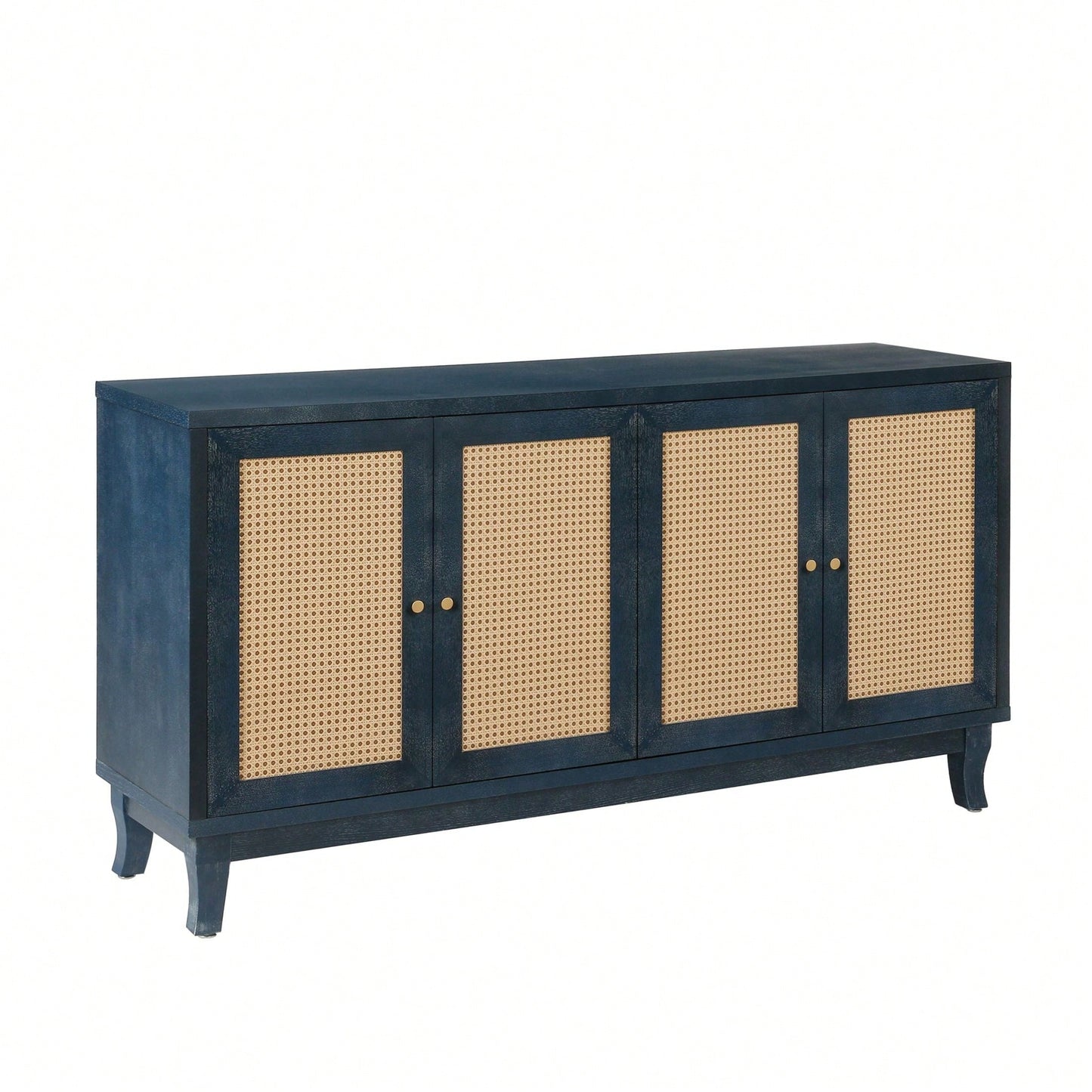 Modern Rattan Sideboard Cabinet with Adjustable Shelves and 4 Doors for Living Room Storage