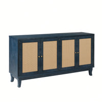 Modern Rattan Sideboard Cabinet with Adjustable Shelves and 4 Doors for Living Room Storage