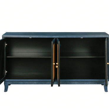 Modern Rattan Sideboard Cabinet with Adjustable Shelves and 4 Doors for Living Room Storage