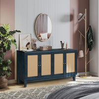 Modern Rattan Sideboard Cabinet with Adjustable Shelves and 4 Doors for Living Room Storage