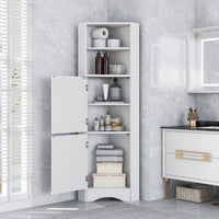 Tall Bathroom Corner Cabinet, Freestanding Storage Cabinet With Doors And Adjustable Shelves