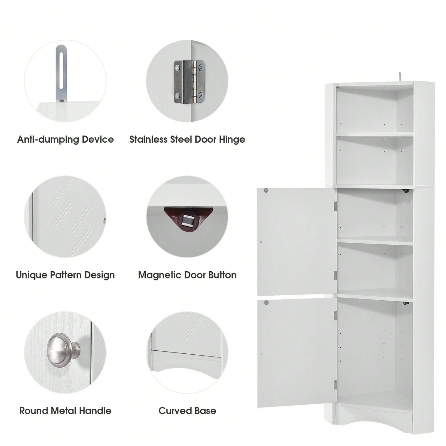 Tall Bathroom Corner Cabinet, Freestanding Storage Cabinet With Doors And Adjustable Shelves