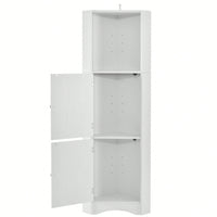 Tall Bathroom Corner Cabinet, Freestanding Storage Cabinet With Doors And Adjustable Shelves