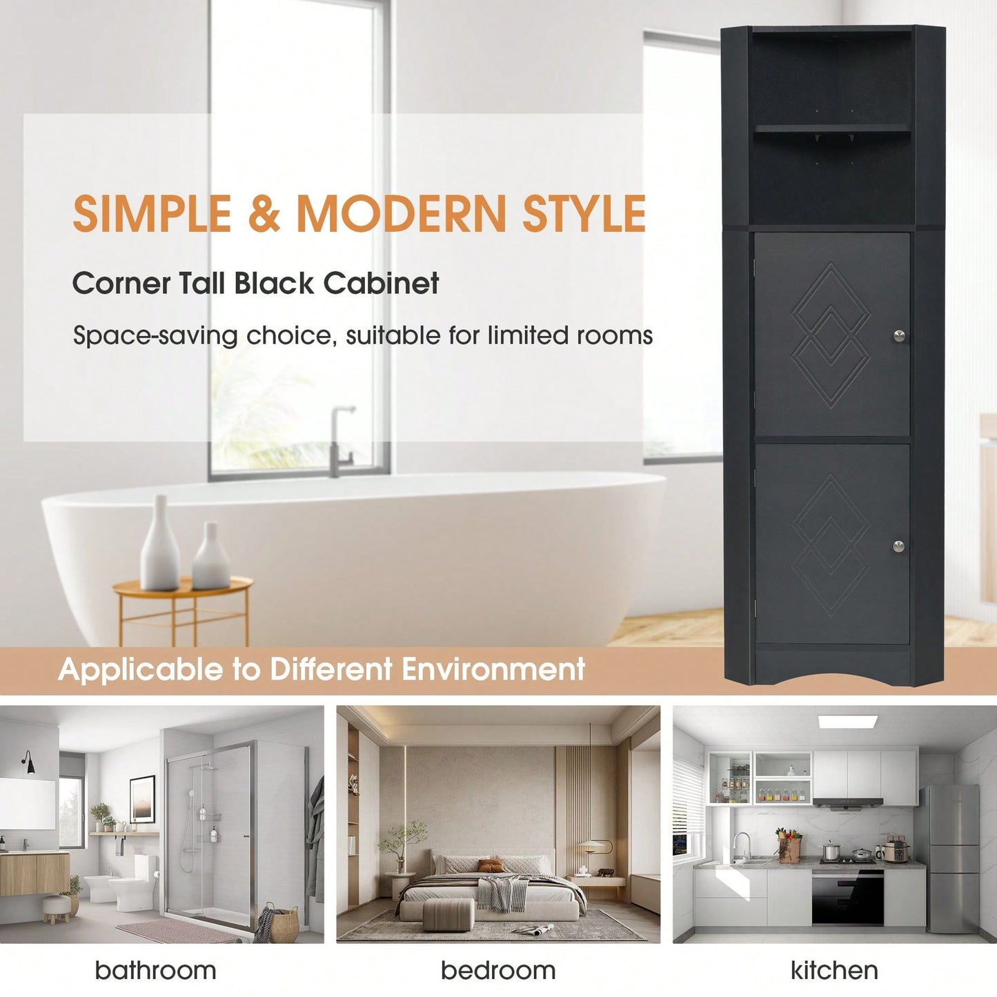 Tall Bathroom Corner Cabinet, Freestanding Storage Cabinet With Doors And Adjustable Shelves