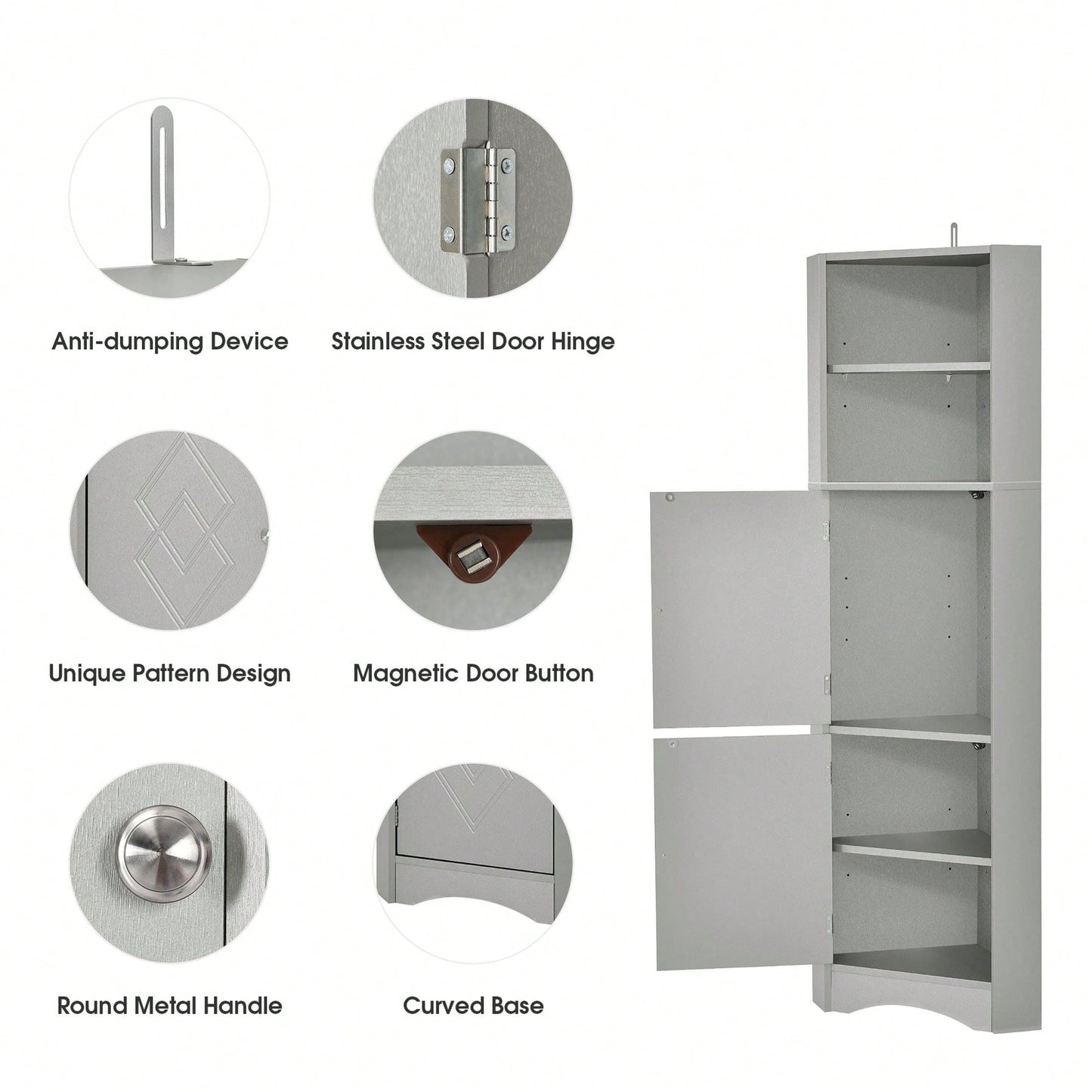 Tall Bathroom Corner Cabinet, Freestanding Storage Cabinet With Doors And Adjustable Shelves