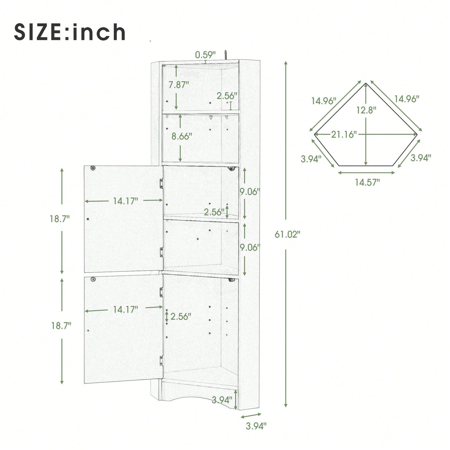 Tall Bathroom Corner Cabinet, Freestanding Storage Cabinet With Doors And Adjustable Shelves